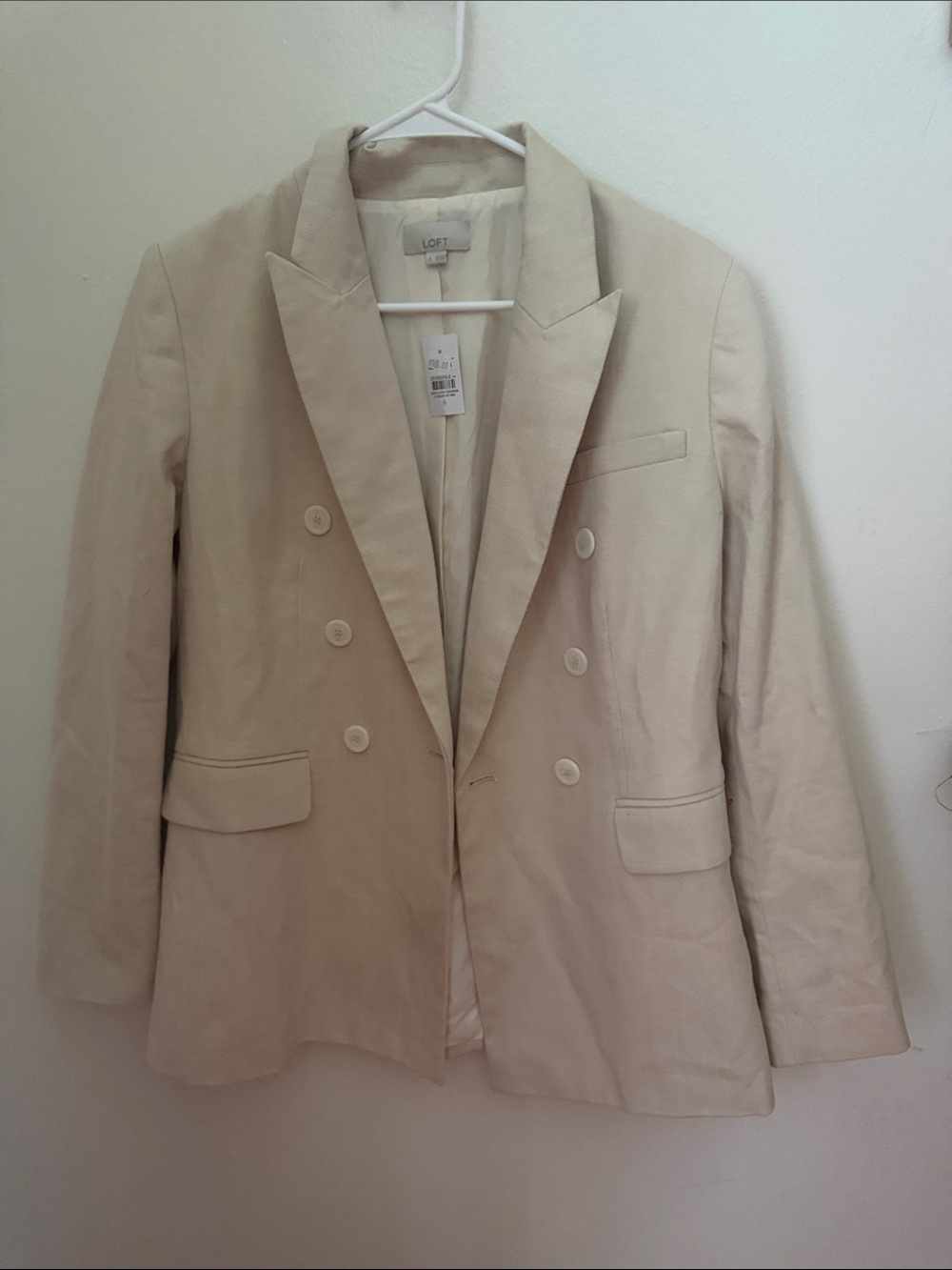 LOFT Cream Double-Breasted Tailored Blazer - Picture 1 of 5